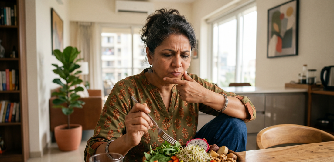 Thyroid diet for Indian women — a May 2026 hypothyroidism food chart with mydaily Thyroid Balance protein supporting metabolism and energy